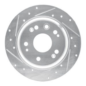 Acura RL Brake Rotor (1) - Rear Left - R1 Concepts - Drilled & Slotted - Silver - `02-`04